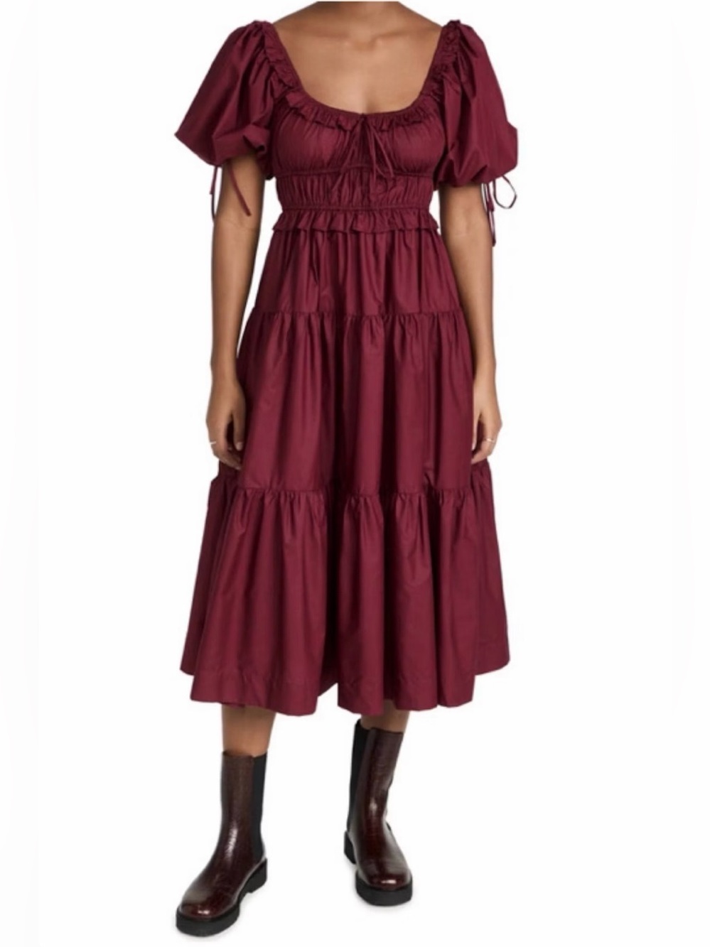 En Saison Sveta Tiered Smocked Puff Sleeve Midi Dress